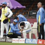 Rishabh Pant goes off the field after blow to knee